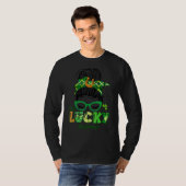 One Lucky Momma Messy Bun Leopard St Patrick's Day T-Shirt (Vorne ganz)