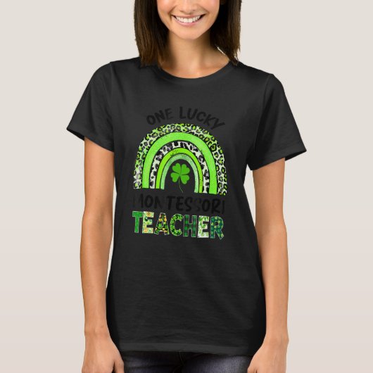 One Lucky Montessori Teacher Rainbow Leopard St Pa T-Shirt (Vorderseite)