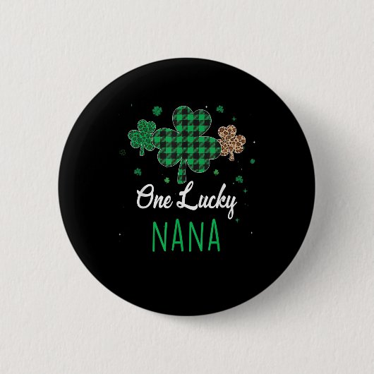 One Lucky Nana Leopard Kariertes Kleeblatt Patrick Button (Vorderseite)