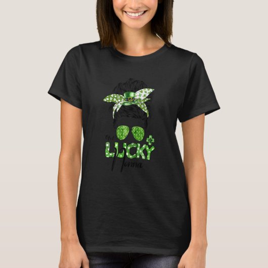 One Lucky Nonna Messy Bun St Patricks Day Shamrock T-Shirt (Vorderseite)