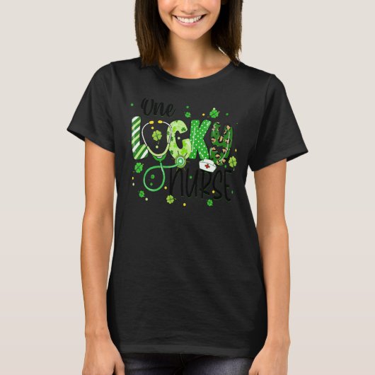 One Lucky Nurse Life Leopard Kleeblatts Irish St P T-Shirt (Vorderseite)