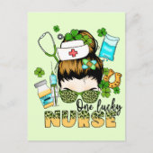 One Lucky Nurse - Messy Bun - St. Patrick's Day Postkarte (Vorderseite)