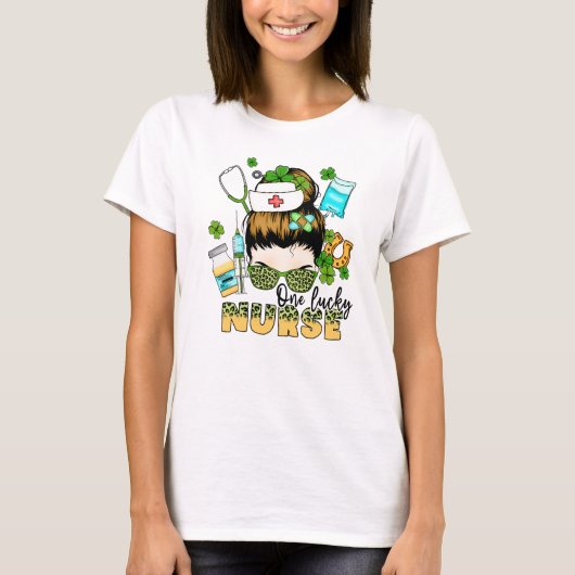One Lucky Nurse - Messy Bun - St. Patrick's Day T-Shirt (Vorderseite)