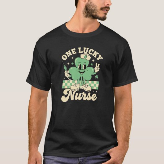 One Lucky Nurse Retro Shamrock Mascot Art T-Shirt (Vorderseite)