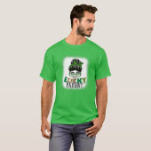 One Lucky Parent gebleicht Messy Bun St Patricks D T-Shirt (Vorne ganz)