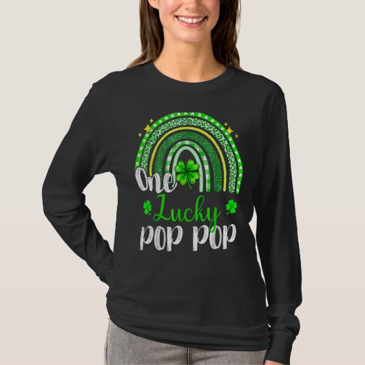 One Lucky Pop Pop Leopard Print Rainbow St Patrick T-Shirt (Vorderseite)
