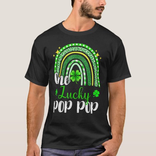 One Lucky Pop Pop Leopard Print Rainbow St Patrick T-Shirt (Vorderseite)