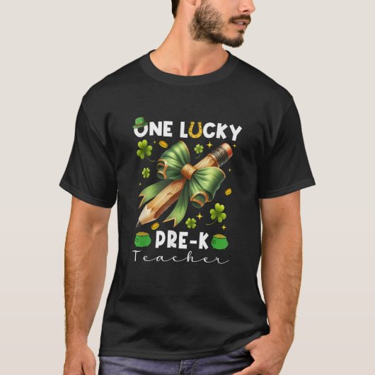 One Lucky Pre K Teacher coquette bow St Patricks D T-Shirt (Vorderseite)