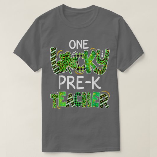 One Lucky Pre K Teacher Kleeblatt Leopard Kariert  T-Shirt (Design vorne)