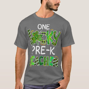 One Lucky Pre K Teacher Kleeblatt Leopard Kariert  T-Shirt