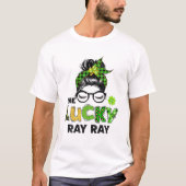 One Lucky Ray Messy Bun Leopard St Patrick's D T-Shirt (Vorderseite)