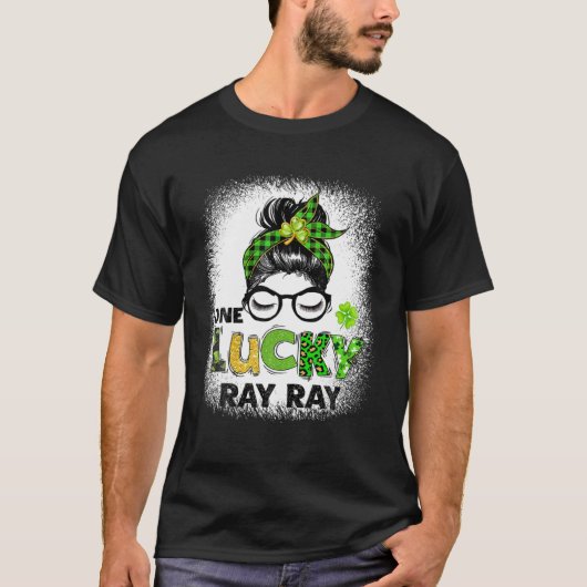 One Lucky Ray Messy Bun Leopard St Patrick's D T-Shirt (Vorderseite)