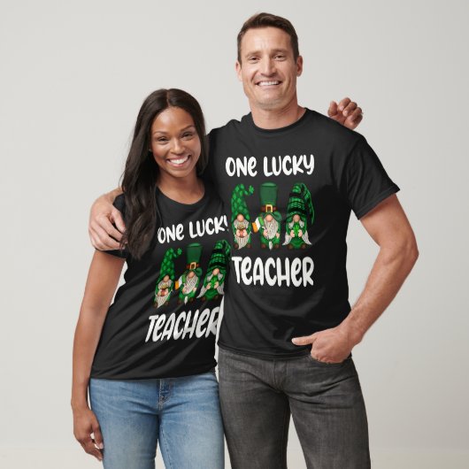 One Lucky Teacher Green Shamrock 3 Gnomes St Patri T-Shirt (Unisex)