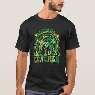 One Lucky Teacher Groovy Retro Rainbow St Patricks T-Shirt