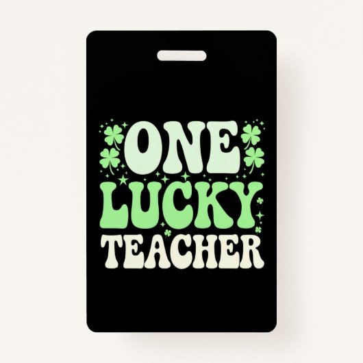 One Lucky Teacher Groovy Retro Teacher St Patricks Ausweis (Vorderseite)