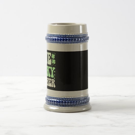 One Lucky Teacher Groovy Retro Teacher St Patricks Bierglas (Mittel)