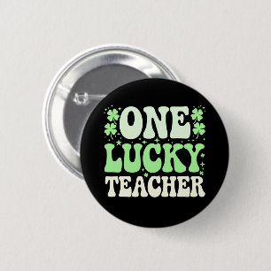 One Lucky Teacher Groovy Retro Teacher St Patricks Button