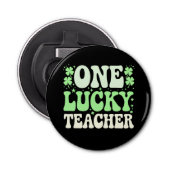 One Lucky Teacher Groovy Retro Teacher St Patricks Flaschenöffner (Vorderseite)
