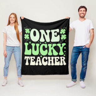 One Lucky Teacher Groovy Retro Teacher St Patricks Fleecedecke