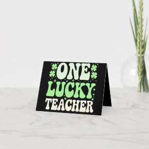 One Lucky Teacher Groovy Retro Teacher St Patricks Karte