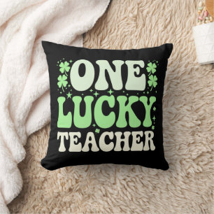 One Lucky Teacher Groovy Retro Teacher St Patricks Kissen