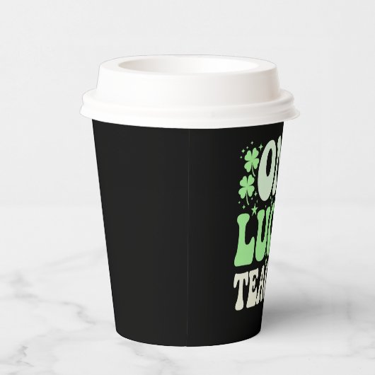 One Lucky Teacher Groovy Retro Teacher St Patricks Pappbecher (Rechts)