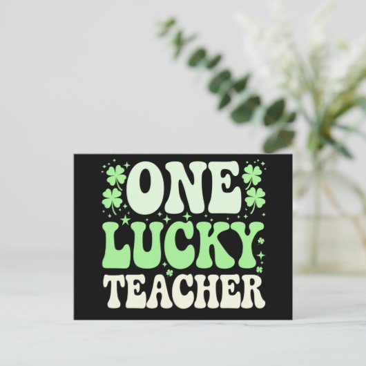 One Lucky Teacher Groovy Retro Teacher St Patricks Postkarte (Stehend Vorderseite)