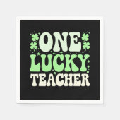 One Lucky Teacher Groovy Retro Teacher St Patricks Serviette (Vorderseite)