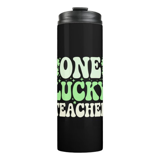 One Lucky Teacher Groovy Retro Teacher St Patricks Thermosbecher (Vorderseite)