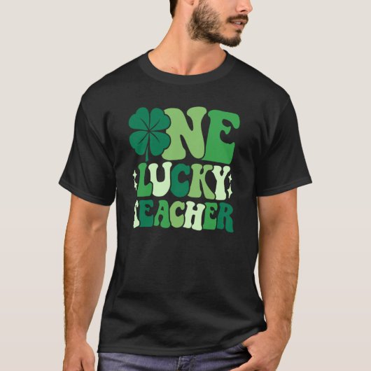 One Lucky Teacher Irish Kleeblatt Groovy St Patric T-Shirt (Vorderseite)