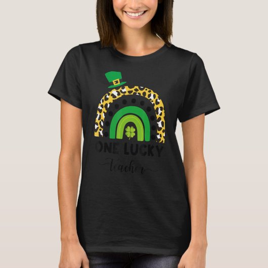 One Lucky Teacher Leopard Print Rainbow St Patrick T-Shirt (Vorderseite)