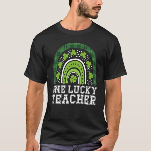 One Lucky Teacher Leopard Rainbow St. Patrick's Da T-Shirt (Vorderseite)