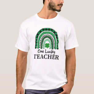 One Lucky Teacher Leprard Rainbow Kariert St. Patr T-Shirt