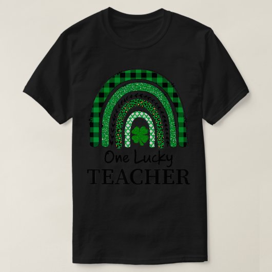 One Lucky Teacher Leprard Rainbow Kariert St Patri T-Shirt (Design vorne)
