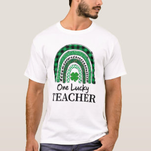 One Lucky Teacher Leprard Rainbow Plaid St. Patric T-Shirt