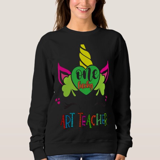 One Lucky Teacher Niedlich Unicorn Face St Patrick Sweatshirt (Vorderseite)