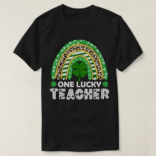 One Lucky Teacher Rainbow Leopard St Patricku2019s T-Shirt (Design vorne)