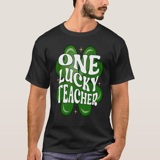 One Lucky Teacher Retro St Patrick's Day Four Leaf T-Shirt (Vorderseite)