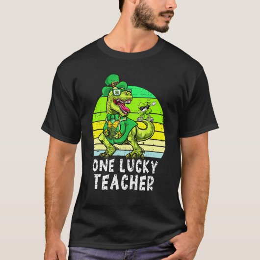 One Lucky Teacher St Patrick's Day Dinosaur 1 T-Shirt (Vorderseite)