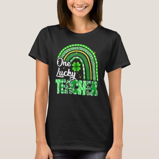 One Lucky Teacher St Patrick's Day Rainbow Leopard T-Shirt (Vorderseite)