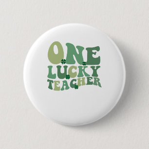 One Lucky Teacher St Patricks Day Retro Groovy Button