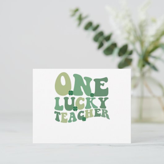 One Lucky Teacher St Patricks Day Retro Groovy Postkarte (Stehend Vorderseite)