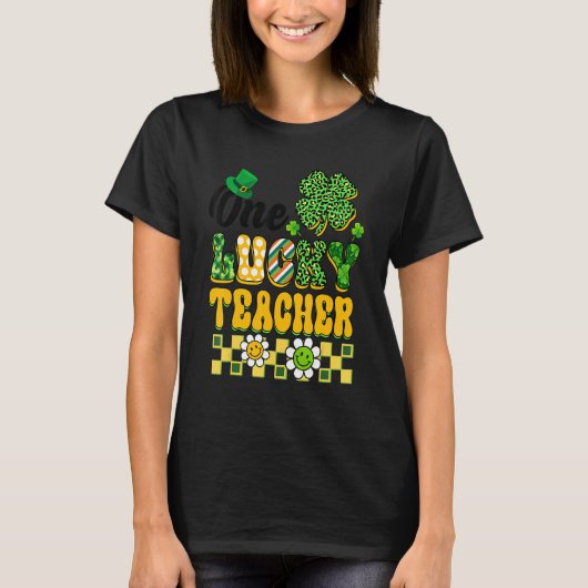 One Lucky Teacher St Patricks Day Teacher Groovy V T-Shirt (Vorderseite)