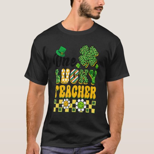 One Lucky Teacher St Patricks Day Teacher Groovy V T-Shirt (Vorderseite)