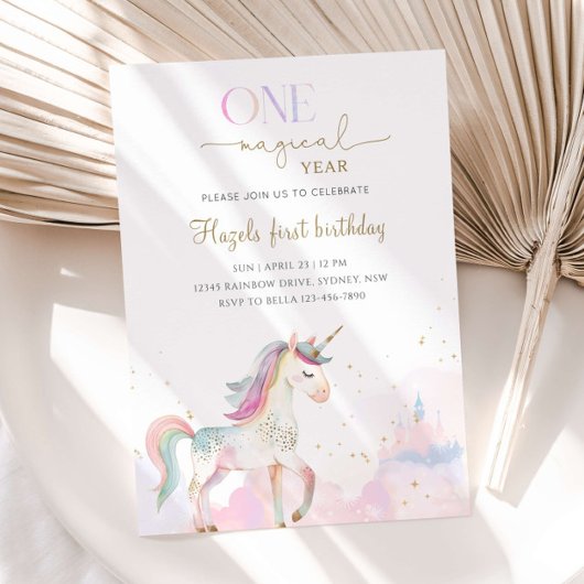 One Magical Year Pastel Unicorn 1st Birthday Party Einladung