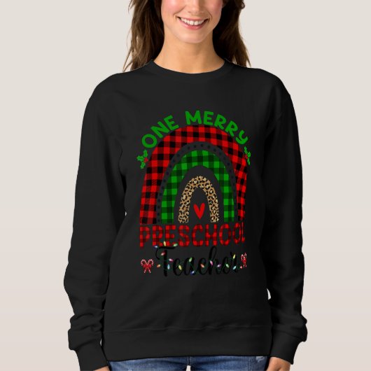 One Merry Preschool Teacher Leopard Rainbow Buffal Sweatshirt (Vorderseite)
