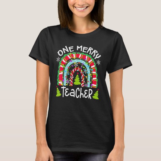 One Merry Teacher Teacher Rainbow Christmas Tree T-Shirt (Vorderseite)