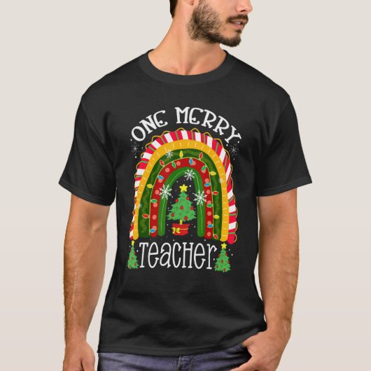 One Merry Teacher Teacher Rainbow Christmas Tree T-Shirt (Vorderseite)