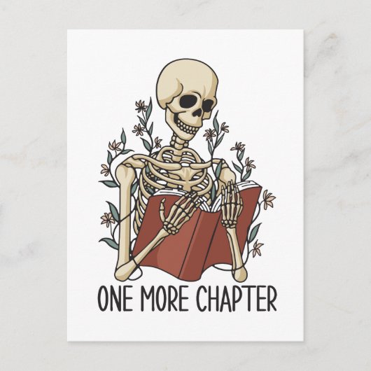 "One more Chapter" Skeleton Reading Book Postkarte (Vorderseite)