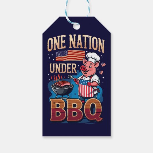 One Nation Under BBQ – Vintage Chef Grillmaster Geschenkanhänger (Vorderseite)